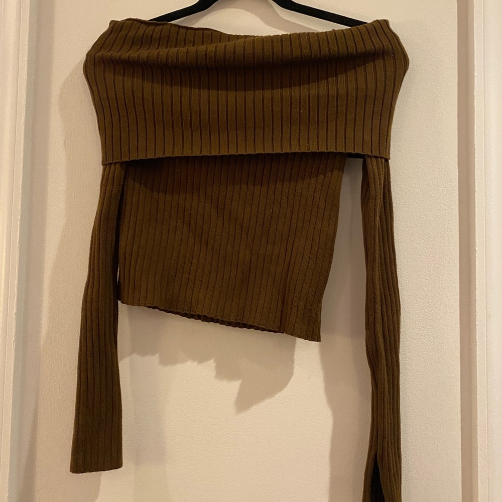 Lulu’s Off the Shoulder Cropped Brown Sweater